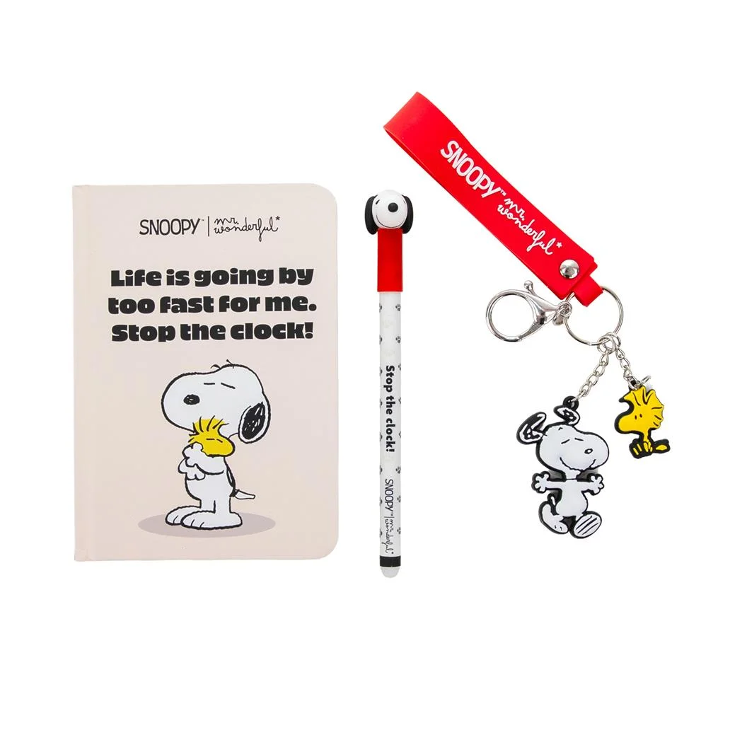 Kit de escrita + Porta-chaves Snoopy - Stop the clock